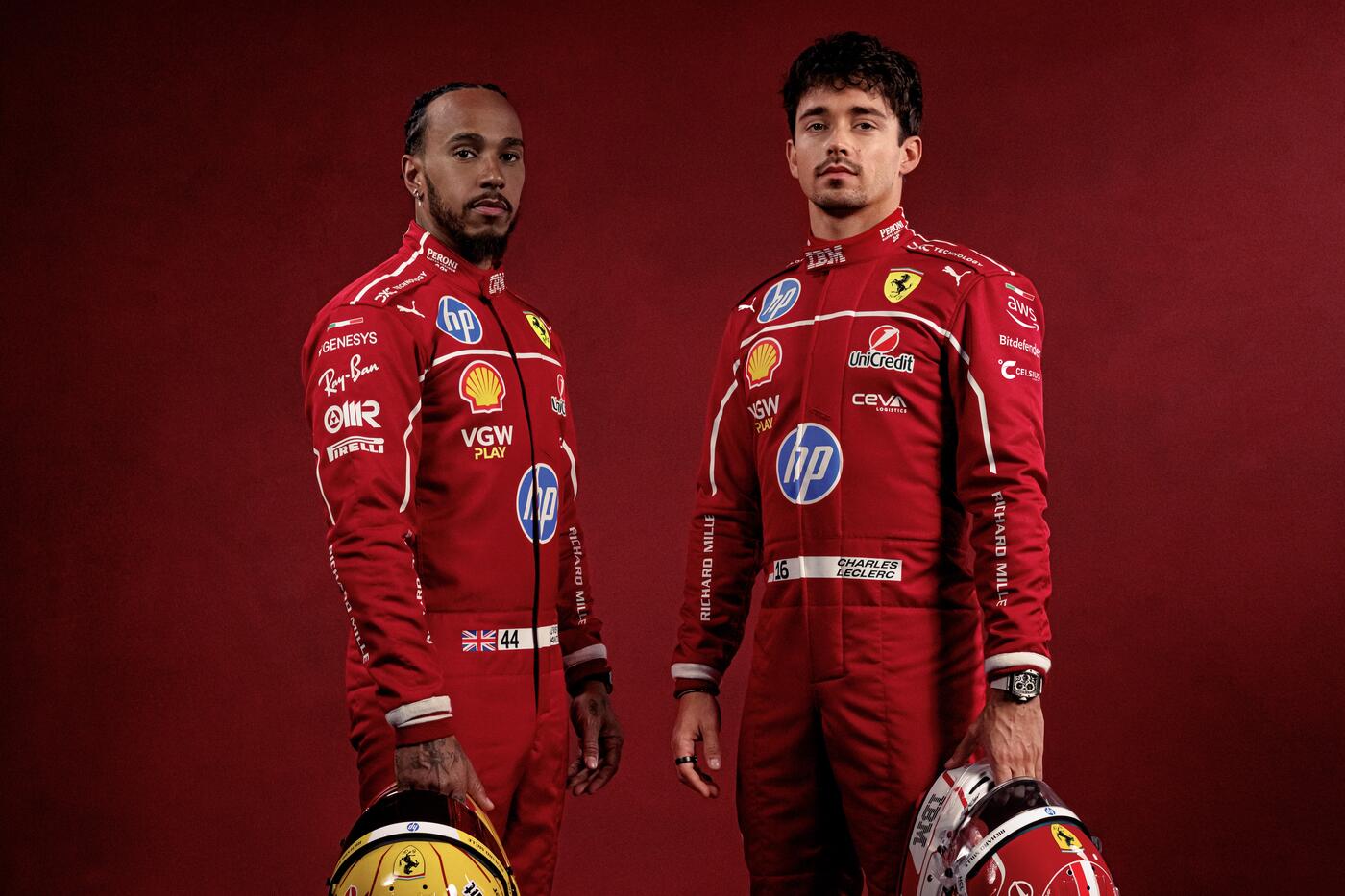 F1 2025 フェラーリ ルクレール ハミルトン ポロシャツ プーマ M New* Lewis Hamilton Puma Scuderia Ferrari HP 2025 Team Pro